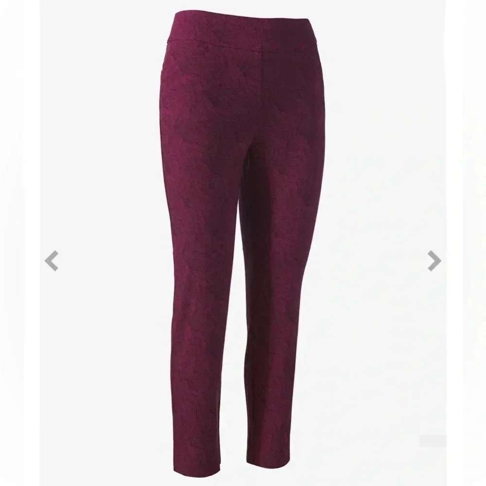 Chicos 3 (16 XL) Josie Stretch Botanical Slim Ankle Pants Cranberry Leaf Print